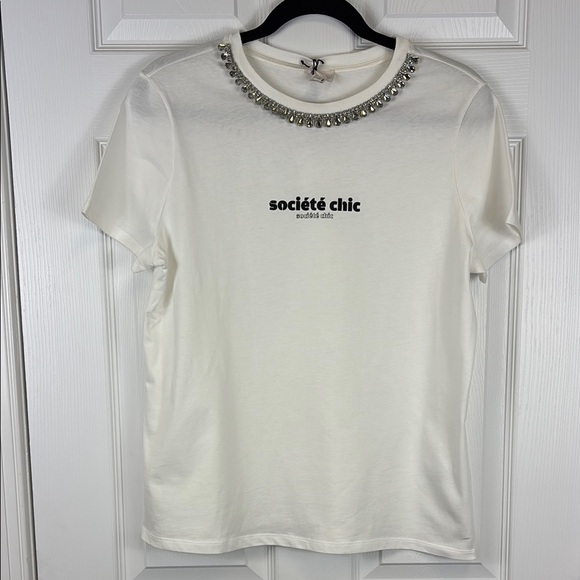 NWT River Island white graphic rhinestone tee sz 12 - Picture 1 of 11